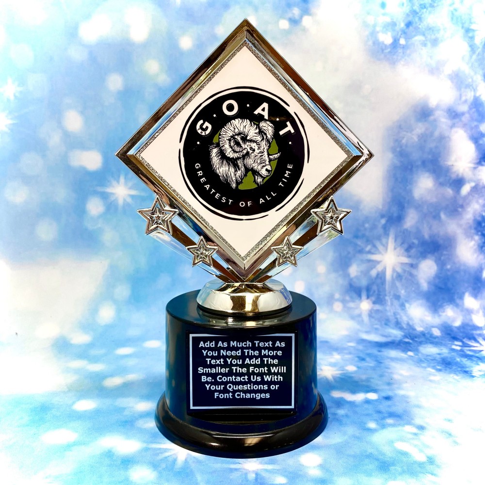 13 G.O.A.T. Trophy with Custom Engraving on Personalized Plate